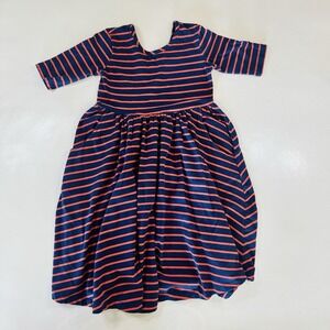 Hanna Andersson Girls Striped Skater Dress Size 6-7 Navy, Red
